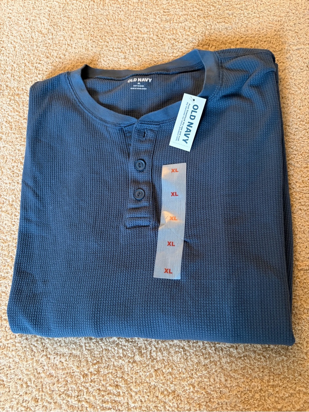 Old Navy Men's Dark Blue Waffle Henley Long Sleeve